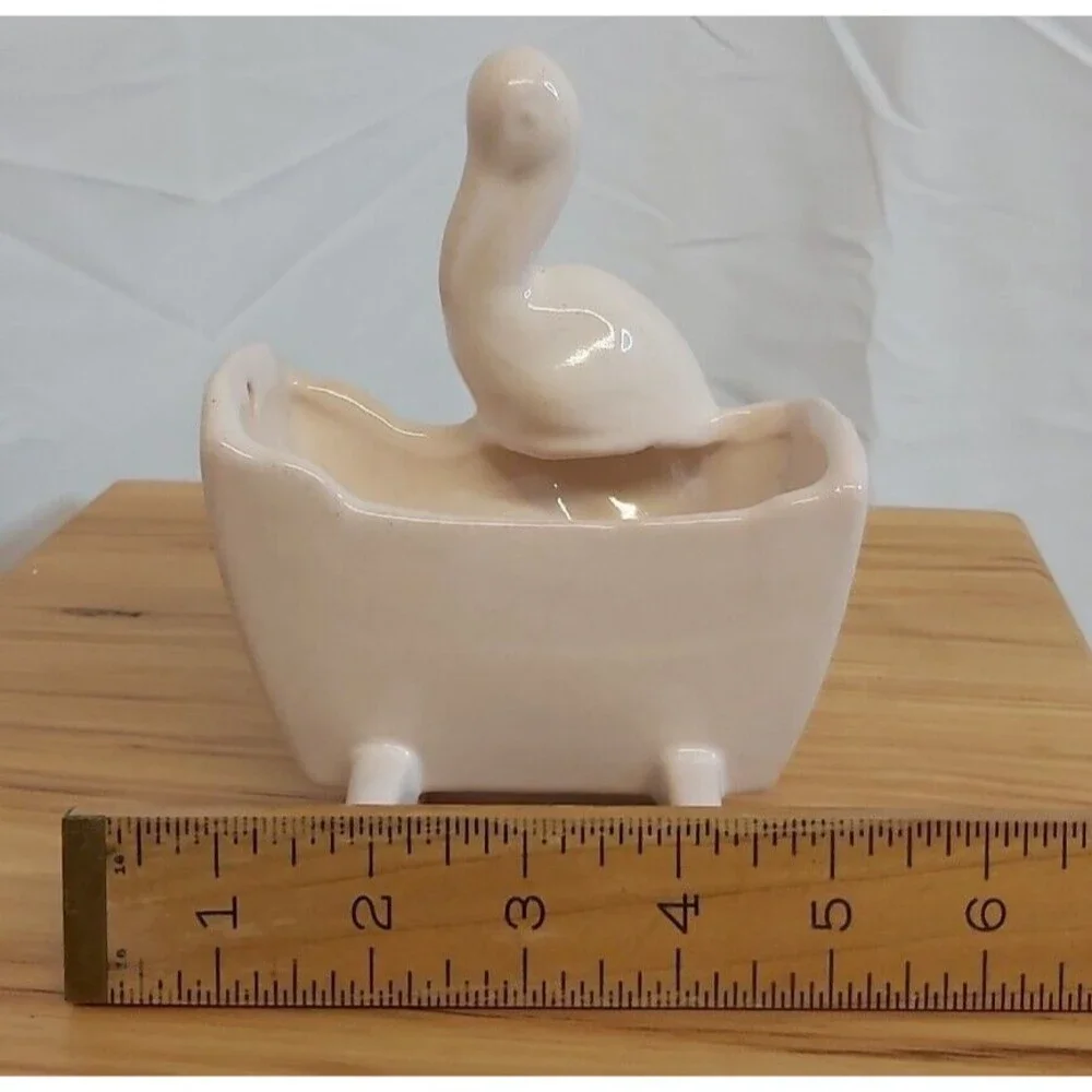 1939 Haeger Baby Cradle Planter pink Pottery Stork Mid Century Nursery Vase Vtg